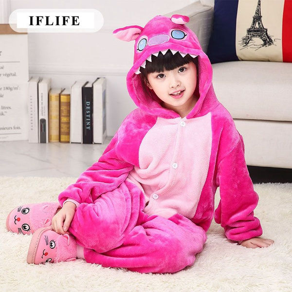 Pijama Infantil Animal Pink Stitch Cosplay Costume Kigurumi onesie Pyjama kids Unisex Boy Girl Hoodie pajama